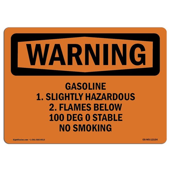 Signmission OSHA Warning Sign, 12" H, 18" W, Aluminum, Gasoline 1. Slightly Hazardous 2. Flames, Landscape OS-WS-A-1218-L-12154